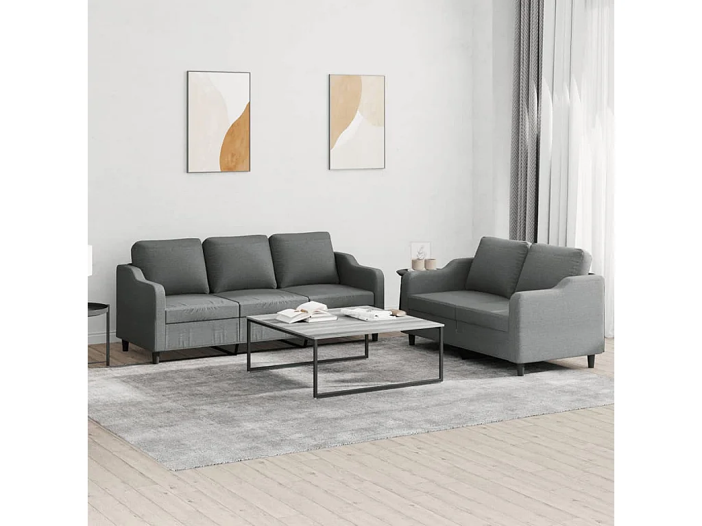 Ensemble de canapés 2 pièces avec coussins Gris foncé Tissu