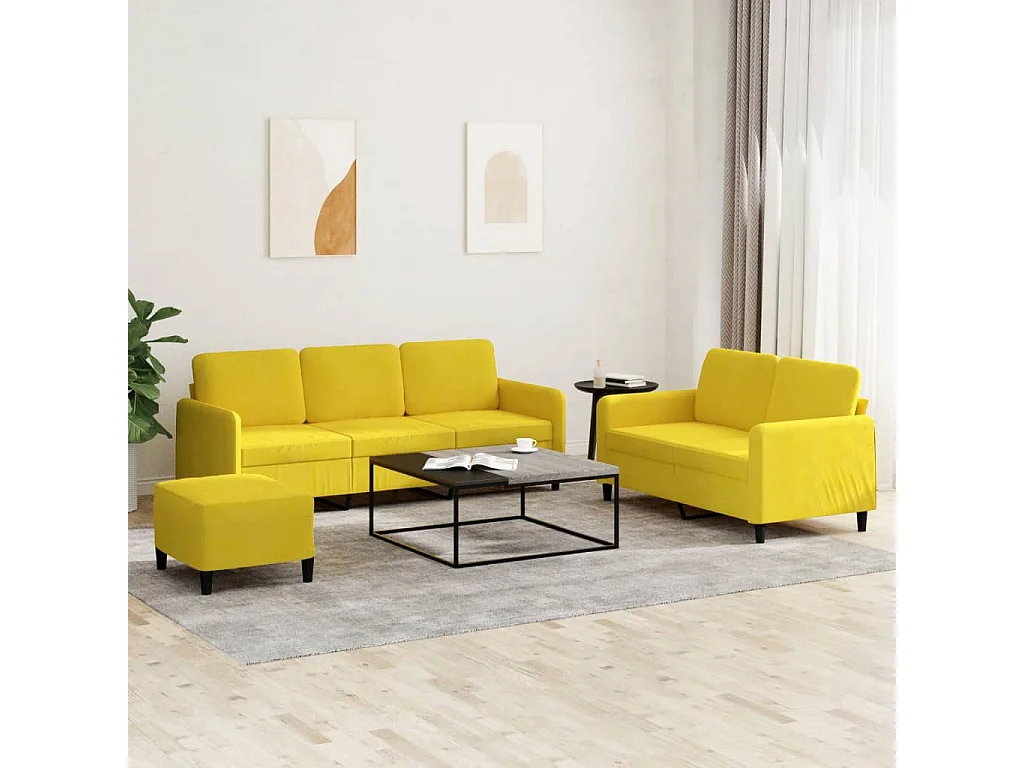 3 peças conjunto de sofás veludo amarelo