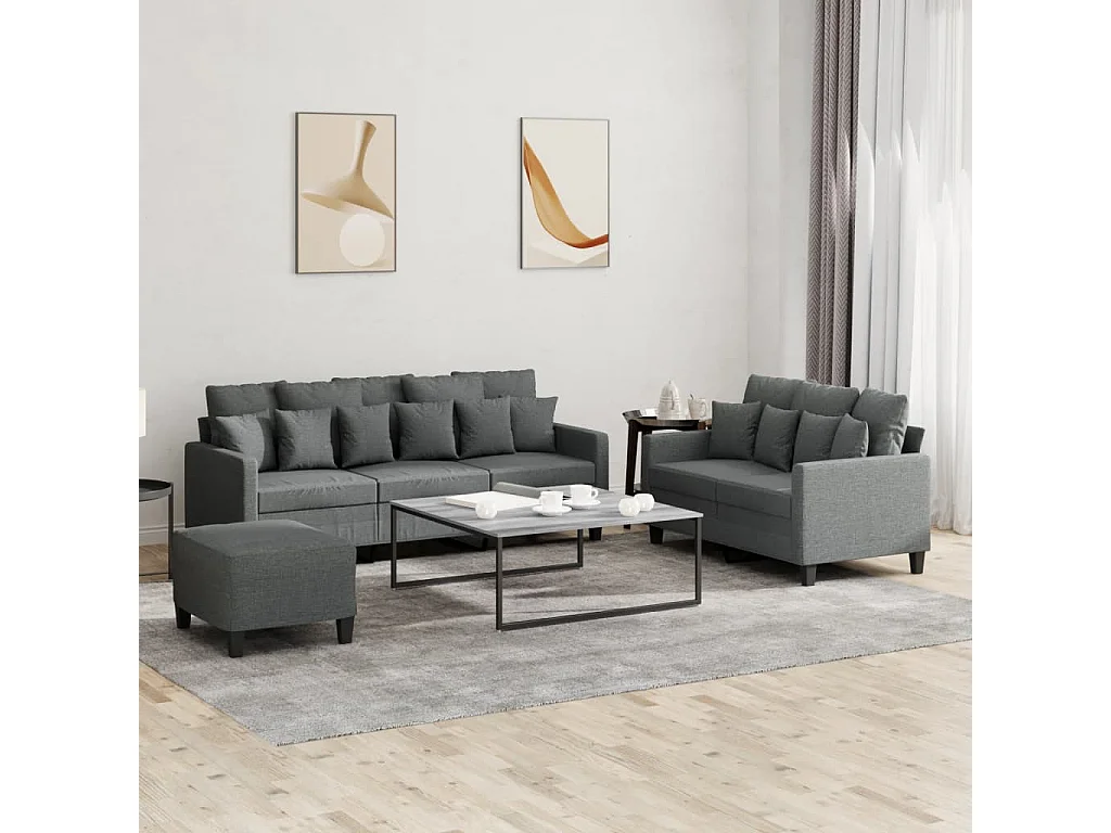 Ensemble de canapés 3 pièces avec coussins Gris foncé Tissu