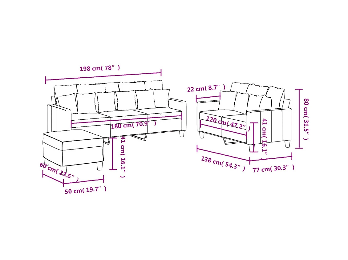 Juego de sofás con cojines 3 piezas tela gris oscuro