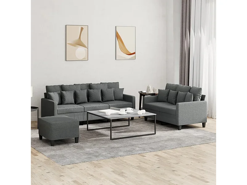 3-delige Loungeset met kussens stof donkergrijs
