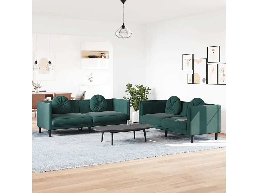 2 peças conjunto de sofás com almofadas veludo verde-escuro