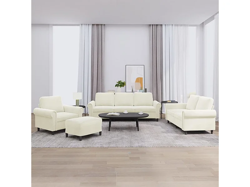 4 peças conjunto de sofás com almofadões veludo cor creme