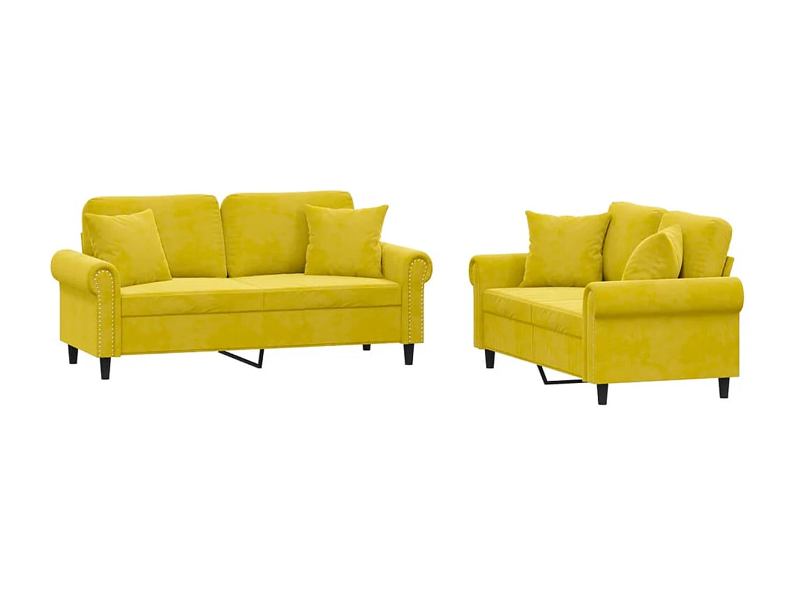 2 peças conjunto de sofás com almofadas veludo amarelo