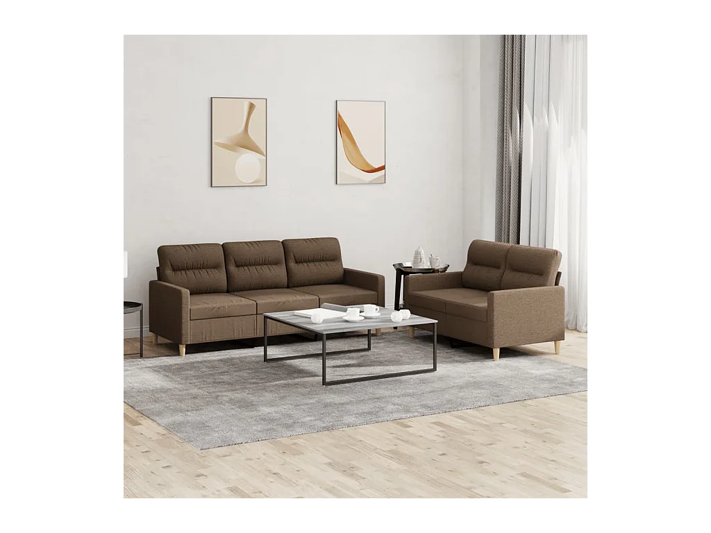 Ensemble de canapés 2 pièces avec coussins Marron Tissu