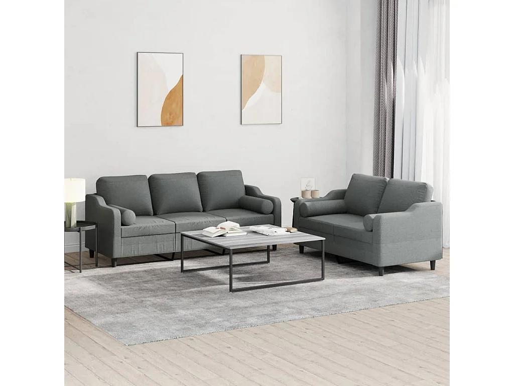 Ensemble de canapés 2 pièces coussins gris foncé tissu
