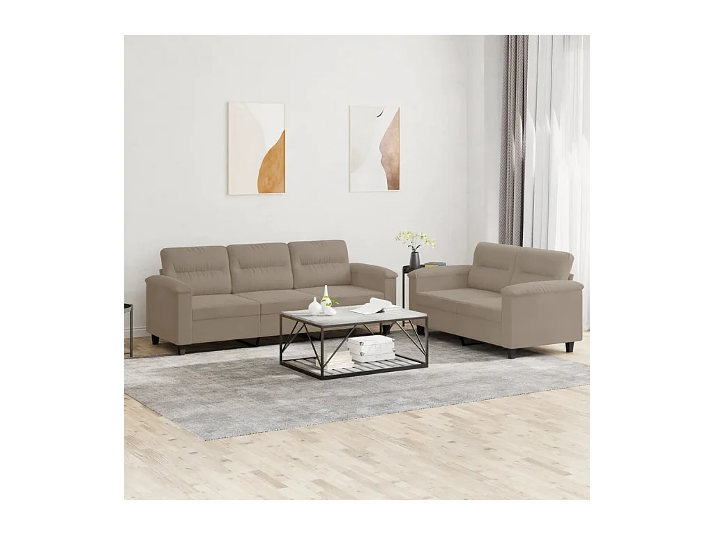 Ensemble de canapés 2 pièces avec coussins taupe tissu microfibre