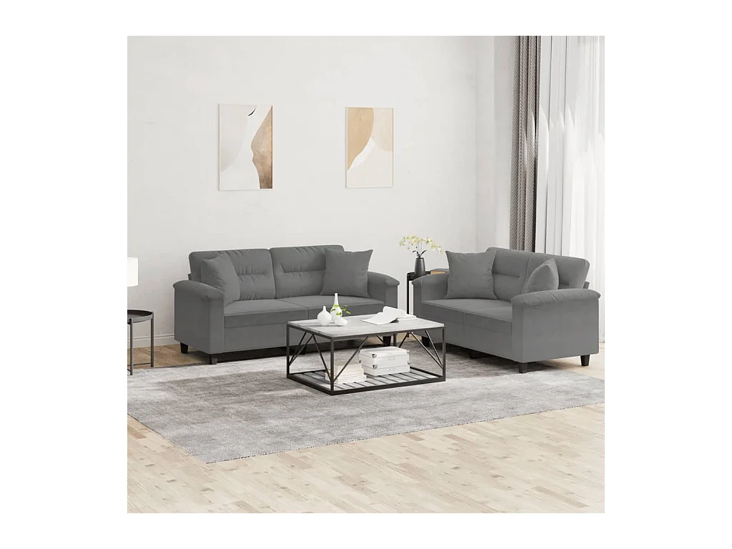 Ensemble de canapés 2 pièces coussins Gris foncé Tissu microfibre