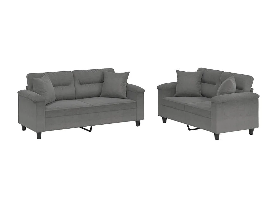 Ensemble de canapés 2 pièces coussins Gris foncé Tissu microfibre