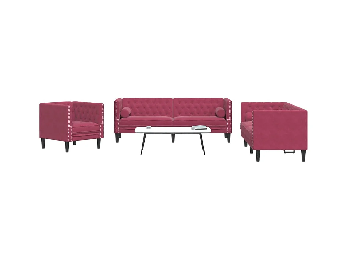 Ensemble de canapé Chesterfield et traversins 3 pièces velours