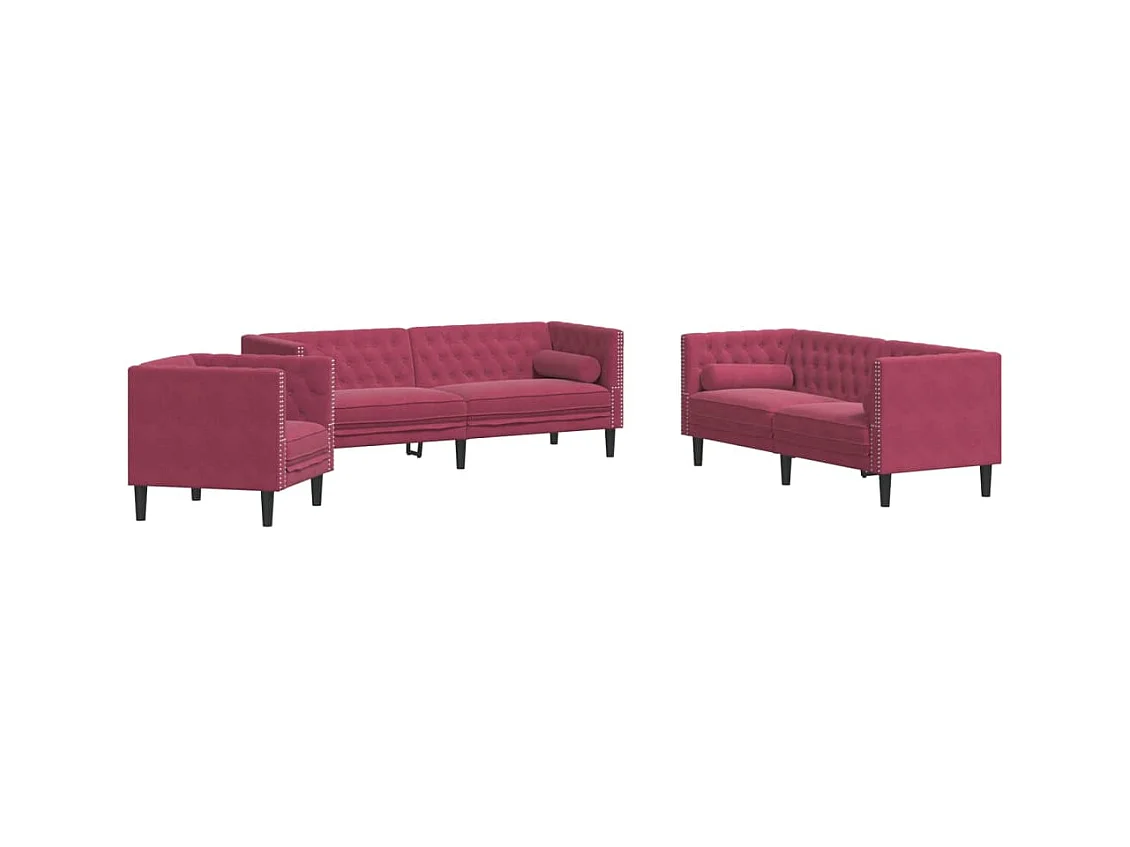 Ensemble de canapé Chesterfield et traversins 3 pièces velours