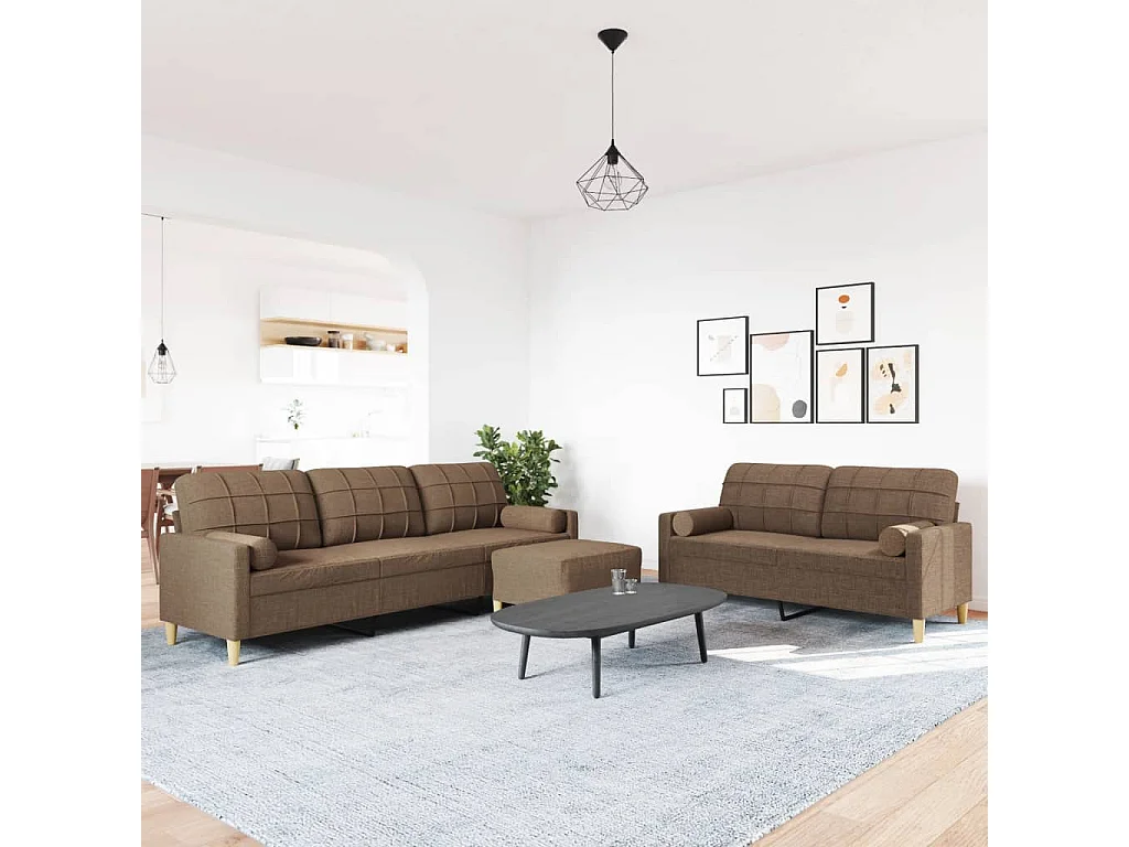 Ensemble de canapés 3 pièces repose-pied et coussins décoratifs