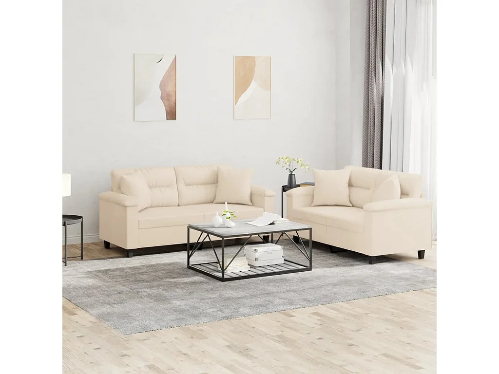 Ensemble de canapés 2 pièces avec coussins Beige Tissu microfibre