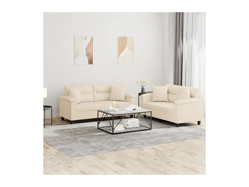 Ensemble de canapés 2 pièces avec coussins Beige Tissu microfibre