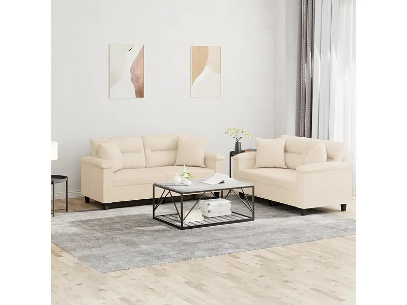 2-delige Loungeset met kussens microvezelstof beige