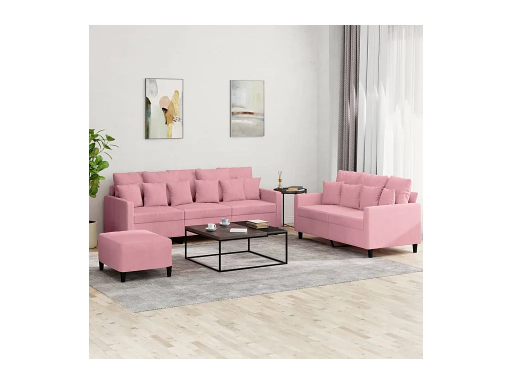 Ensemble de canapés 3 pièces avec coussins Rose Velours