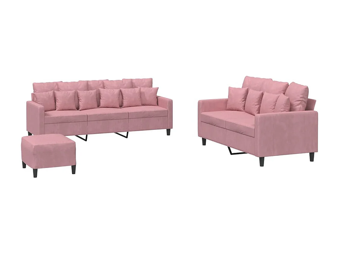 3 peças conjunto de sofás com almofadões veludo rosa