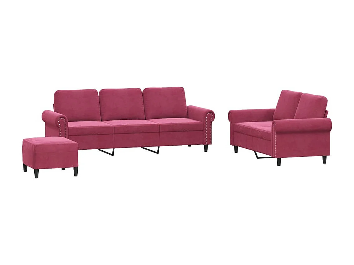 3-delige Loungeset met kussens fluweel wijnrood
