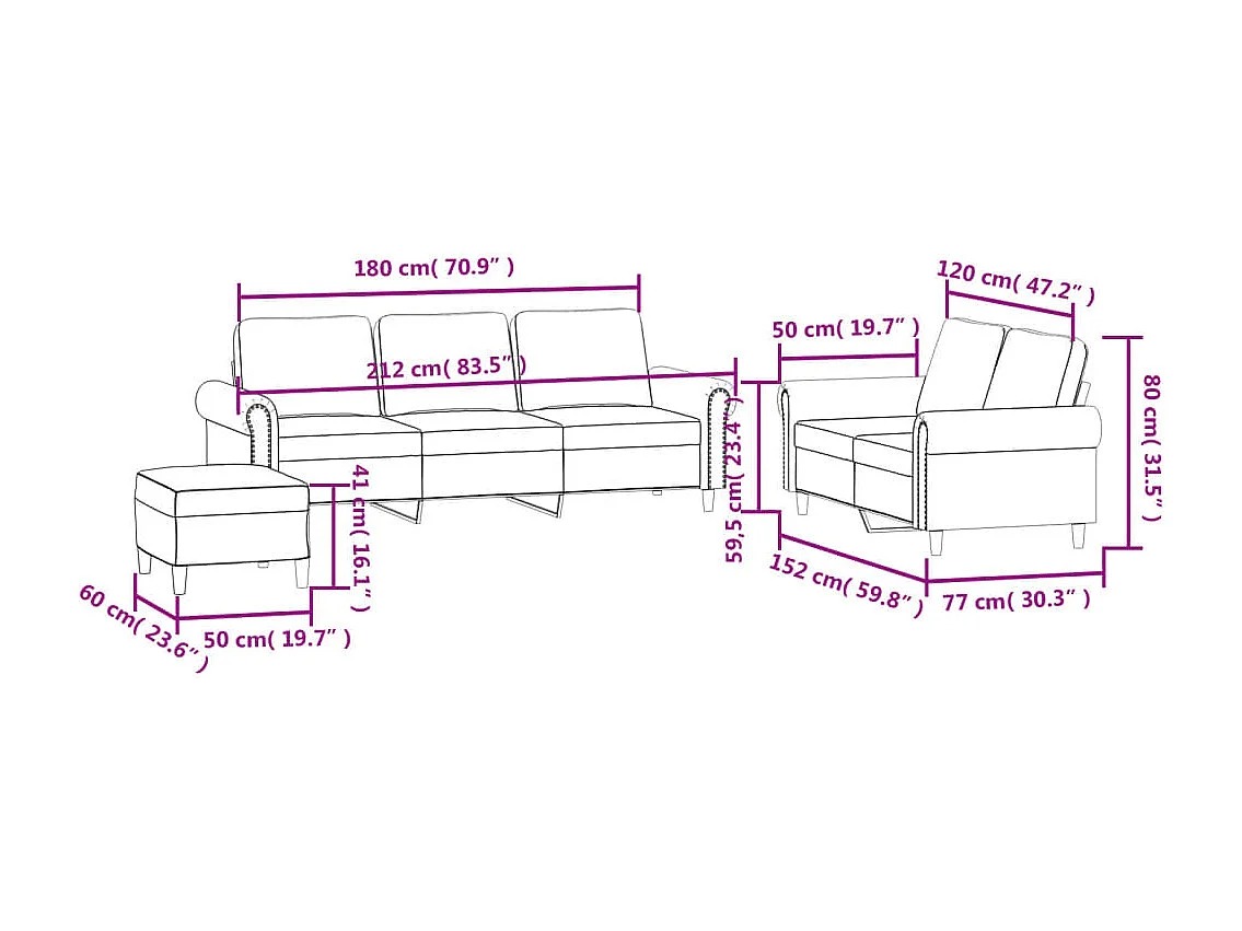 3-delige Loungeset met kussens fluweel wijnrood