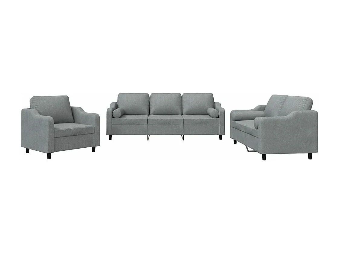 Ensemble de canapés 3 pièces coussins gris clair tissu