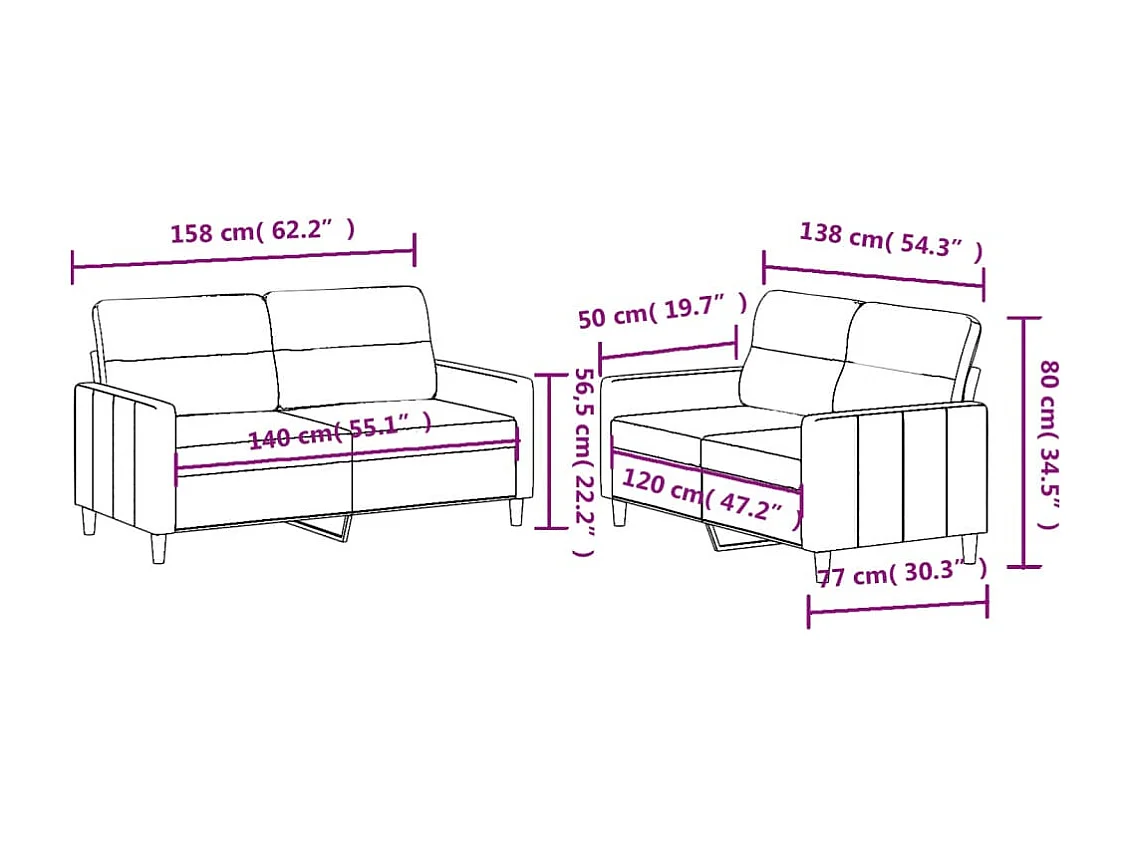 Ensemble de canapés 2 pièces avec coussins Rouge bordeaux Tissu