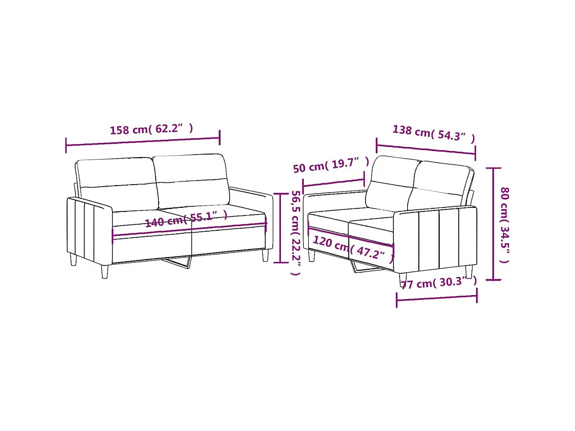 Ensemble de canapés 2 pièces avec coussins Rouge bordeaux Tissu