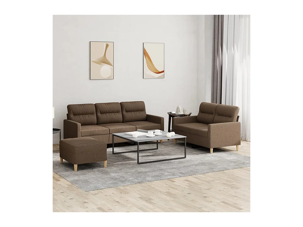 Ensemble de canapés 3 pièces avec coussins Marron Tissu