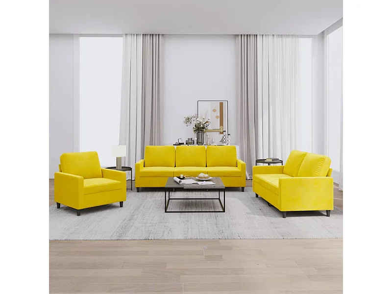 3 peças conjunto de sofás com almofadões veludo amarelo
