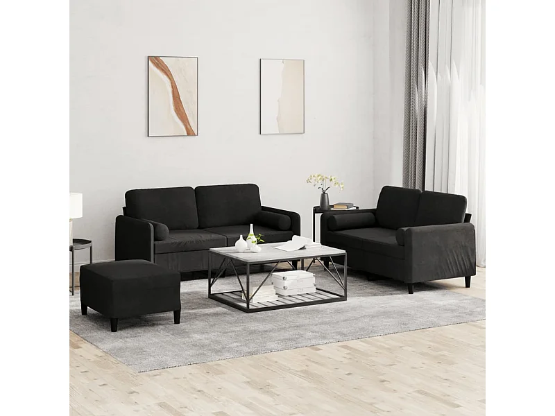 Ensemble de canapés 3 pièces avec coussins noir velours