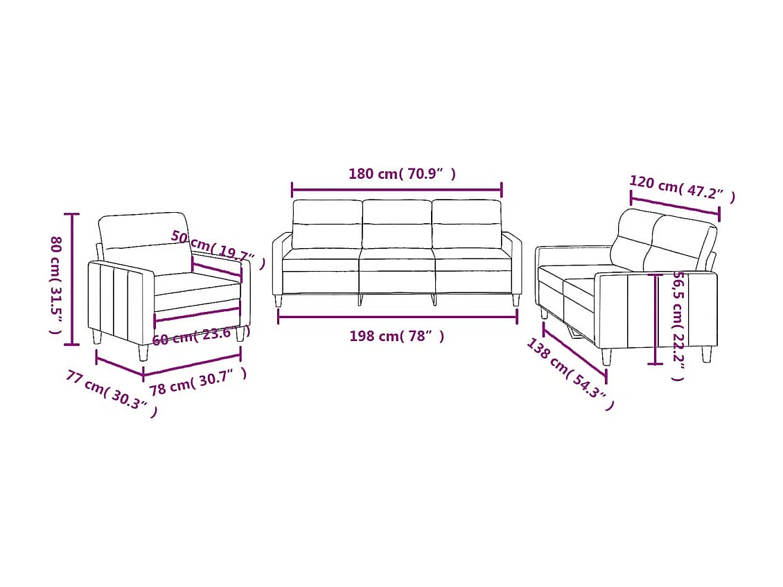 3-delige Loungeset met kussens stof taupe