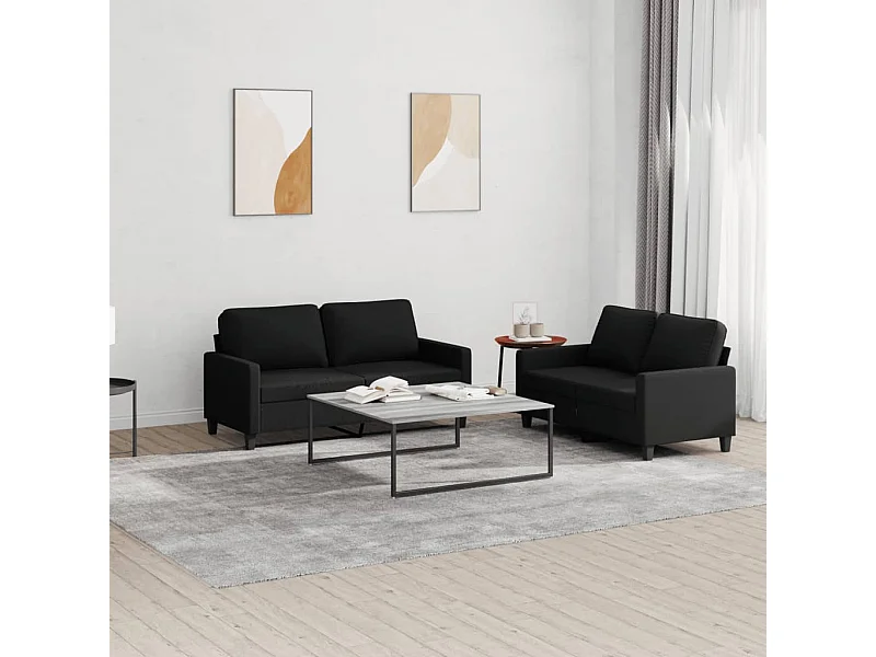 2-delige loungeset met kussens stof zwart