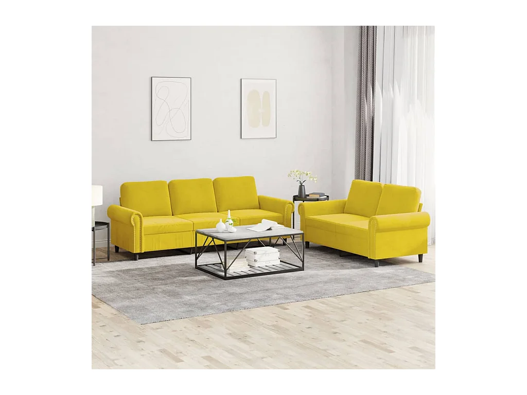 Ensemble de canapés 2 pièces avec coussins Jaune Velours