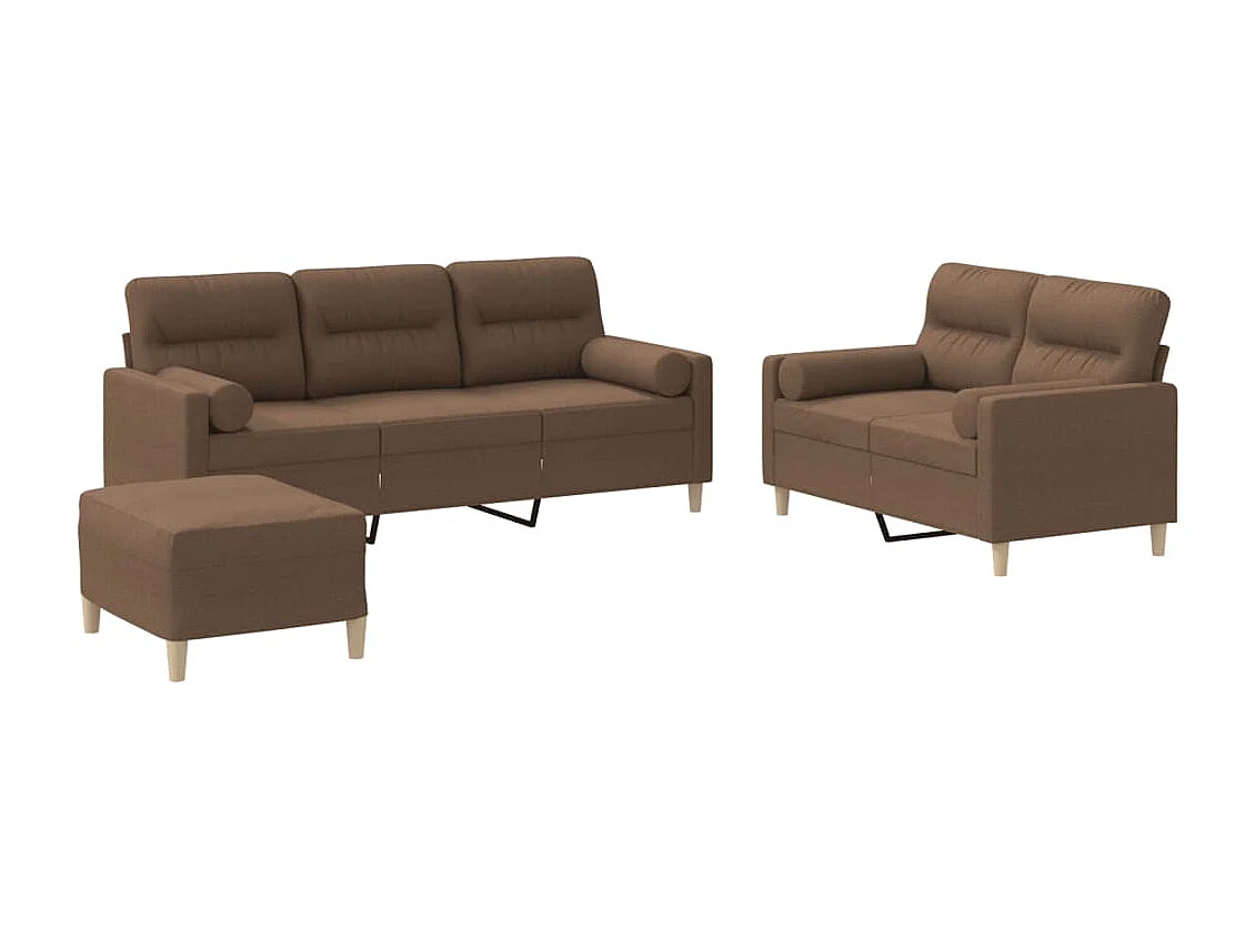 Ensemble de canapés 3 pièces avec coussins marron tissu