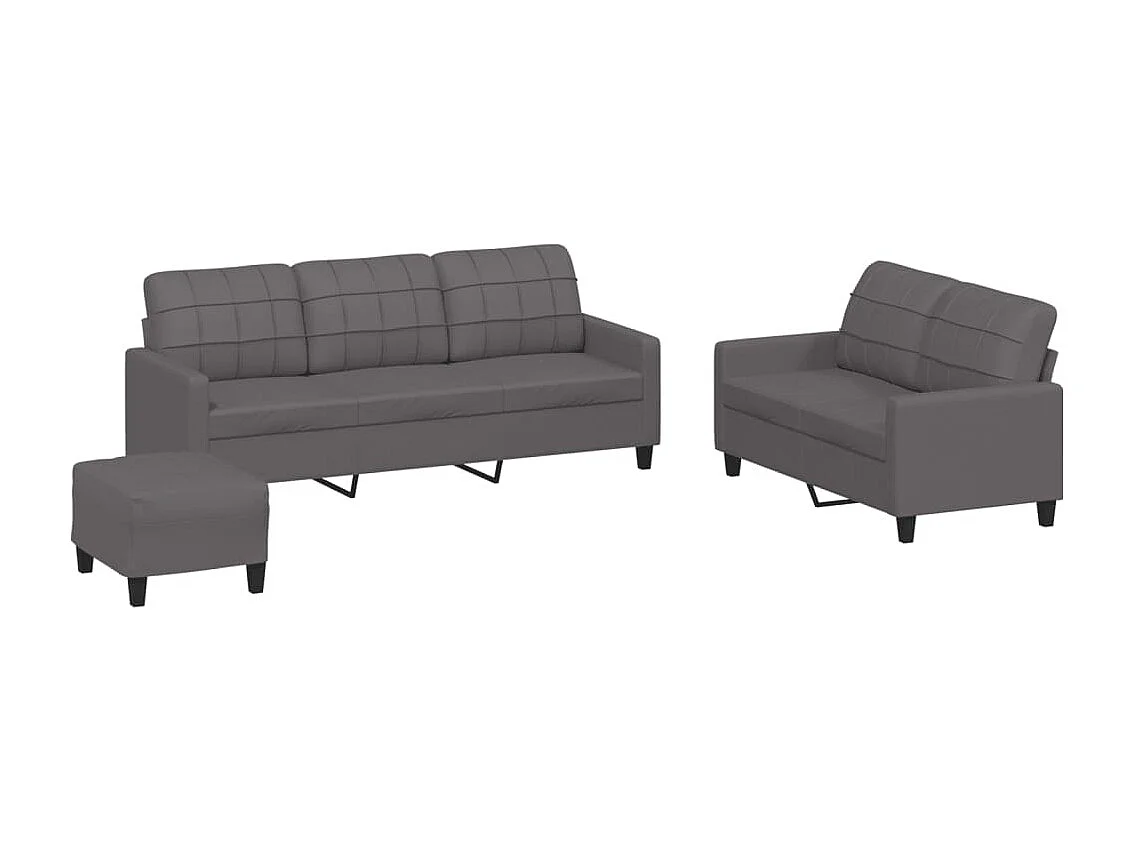 3-delige Loungeset met kussens kunstleer grijs