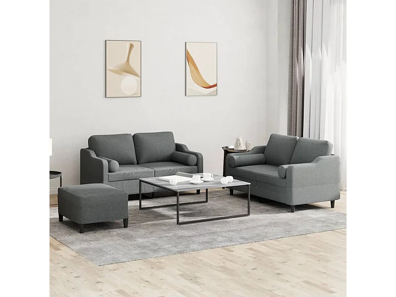 Ensemble de canapés 3 pièces coussins gris foncé tissu