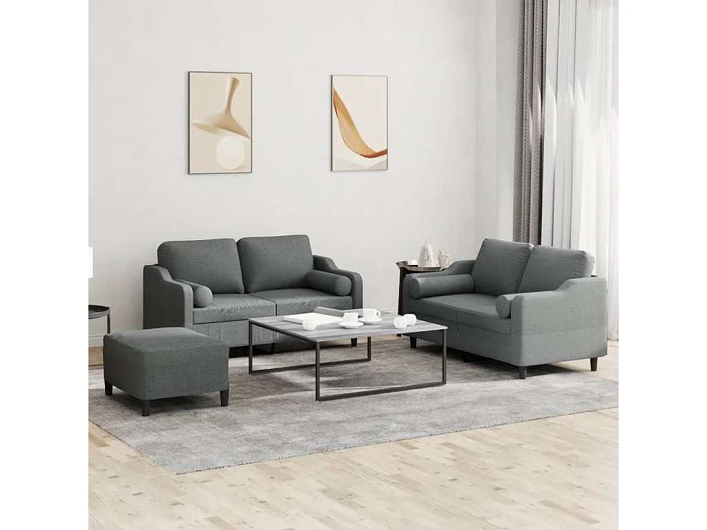 Ensemble de canapés 3 pièces coussins gris foncé tissu