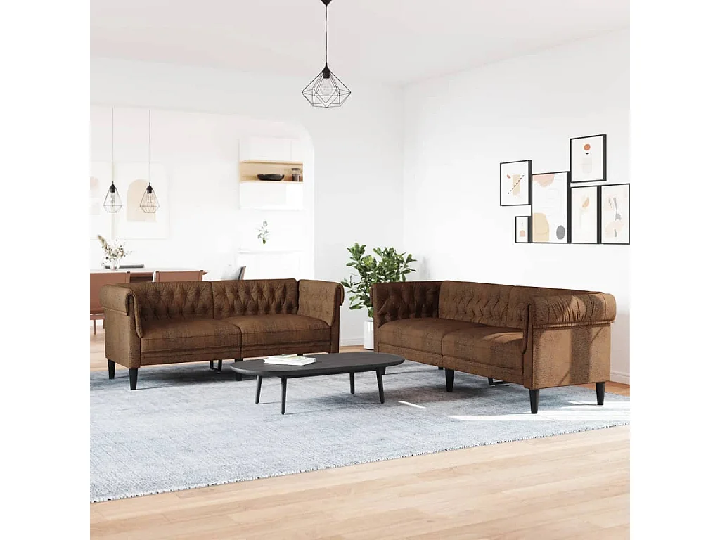 Ensemble de canapés 2 pièces marron tissu