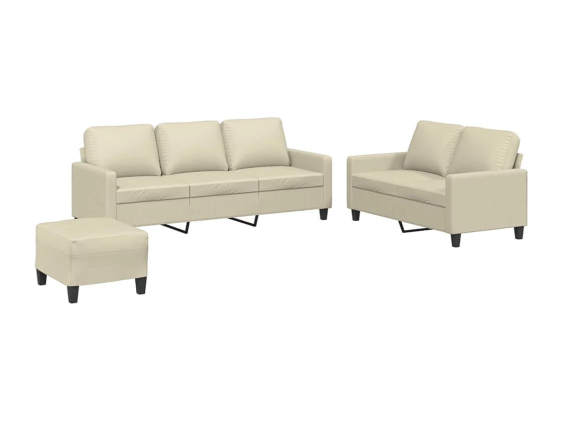 3-delige Loungeset met kussens kunstleer crème