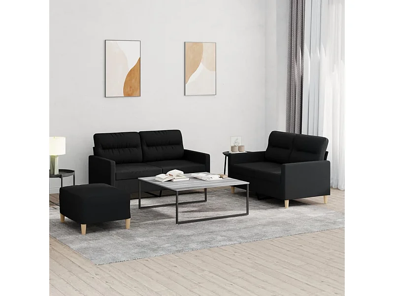 Ensemble de canapés 3 pièces avec coussins Noir Tissu