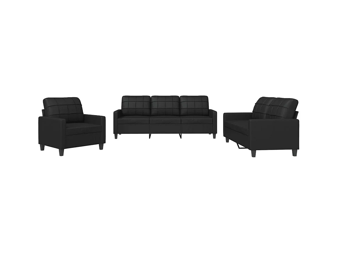 Ensemble de canapés 3 pièces avec coussins Noir Similicuir