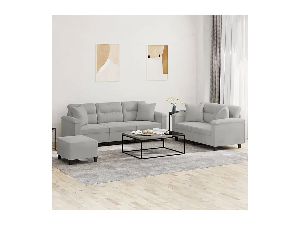 Ensemble de canapés 3 pièces coussins Gris clair Tissu microfibre