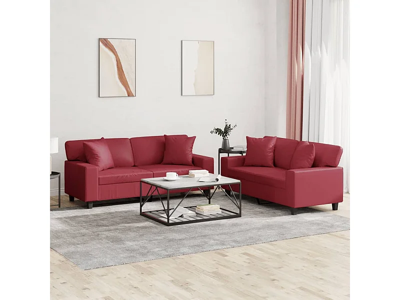 2-delige Loungeset met kussens kunstleer wijnrood
