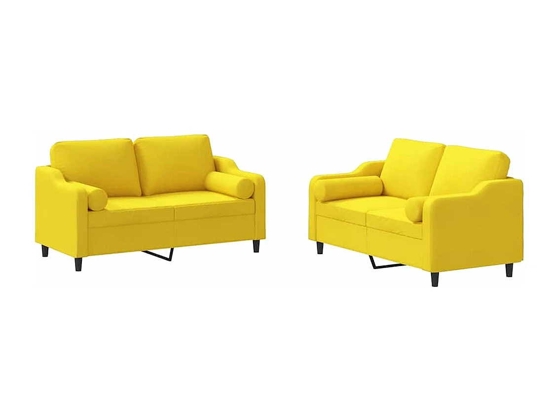 Ensemble de canapés 2 pièces avec coussins jaune clair tissu