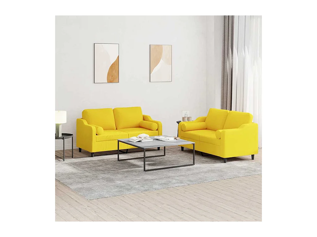 Ensemble de canapés 2 pièces avec coussins jaune clair tissu