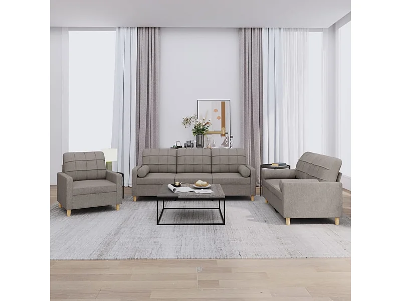 Ensemble de canapés 3 pièces avec coussins taupe tissu