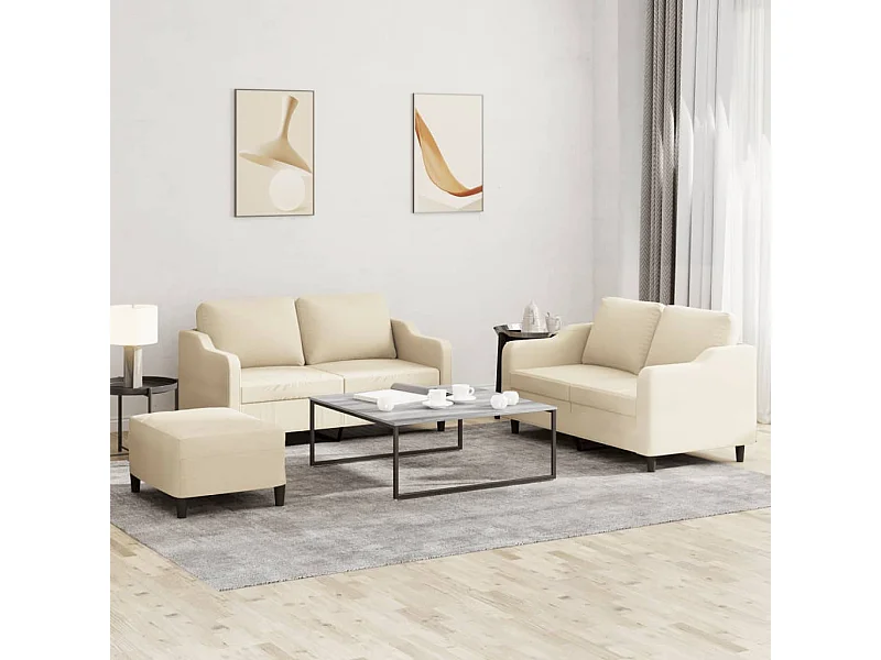 3 peças conjunto de sofás com almofadões tecido cor creme