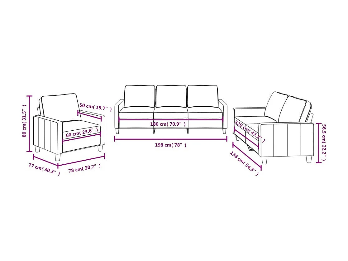 Ensemble de canapés 3 pièces avec coussins Crème Tissu