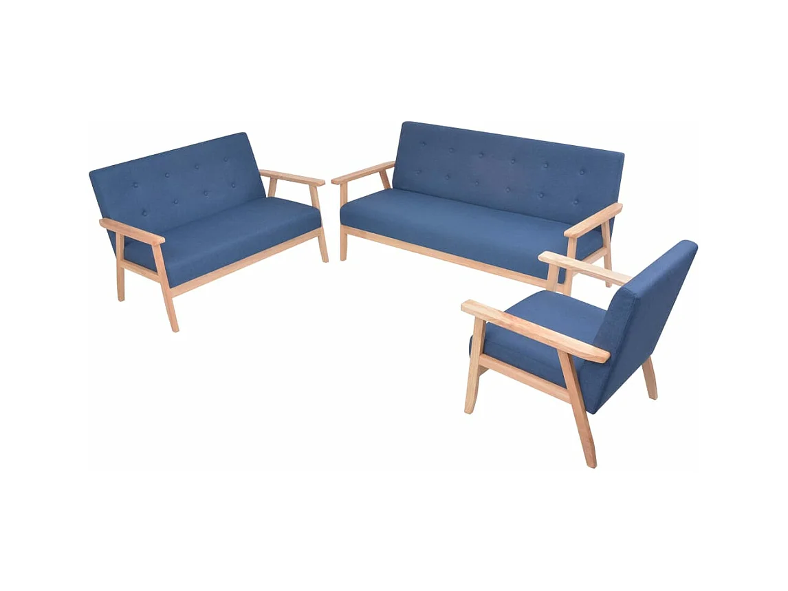 Ensemble de canapé 3 pièces Tissu bleu