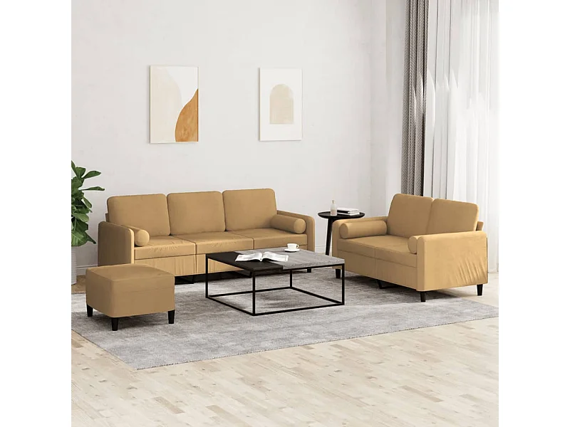 3-delige Loungeset met kussens fluweel bruin