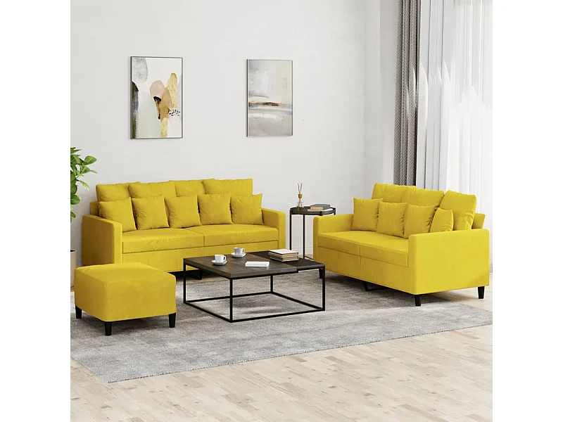 3 peças conjunto de sofás com almofadões veludo amarelo